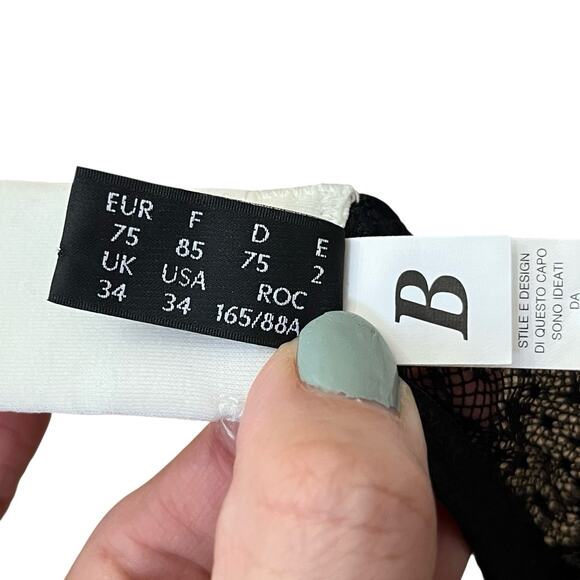 Miss Studio La Perla Sheer Mesh Lace Bra 34B Satin Wired Coquette Black White - Picture 7 of 10